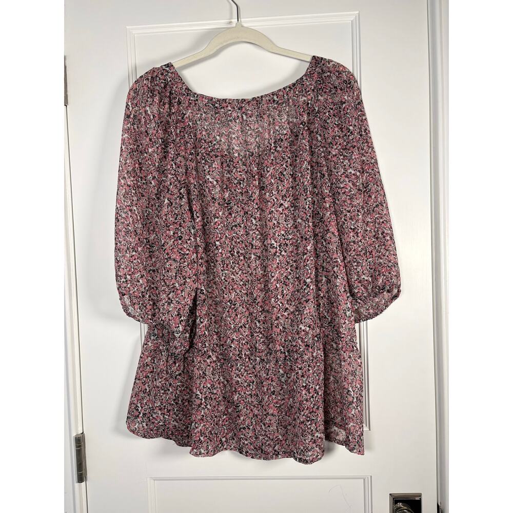 Liz Claiborne Floral Blouse Pink Front Square Neck Peasant Cottagecore 2X - Picture 2 of 3